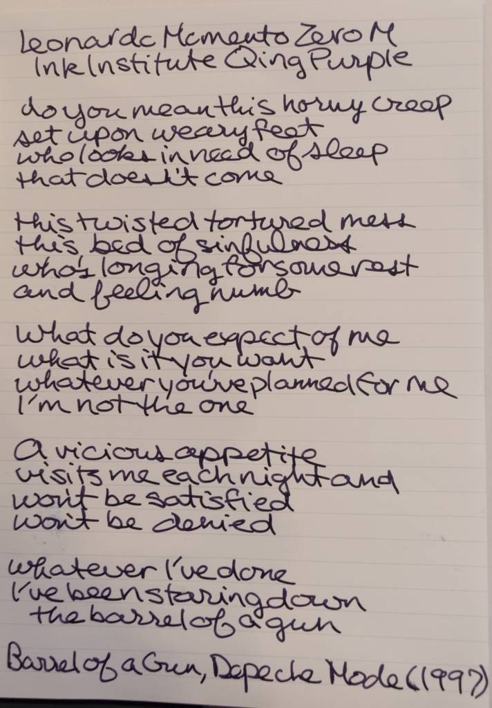 Writing sample of Yoseka Ceramics x Ink Institute Qing Purple with a Leonardo Momento Zero M on Iroful