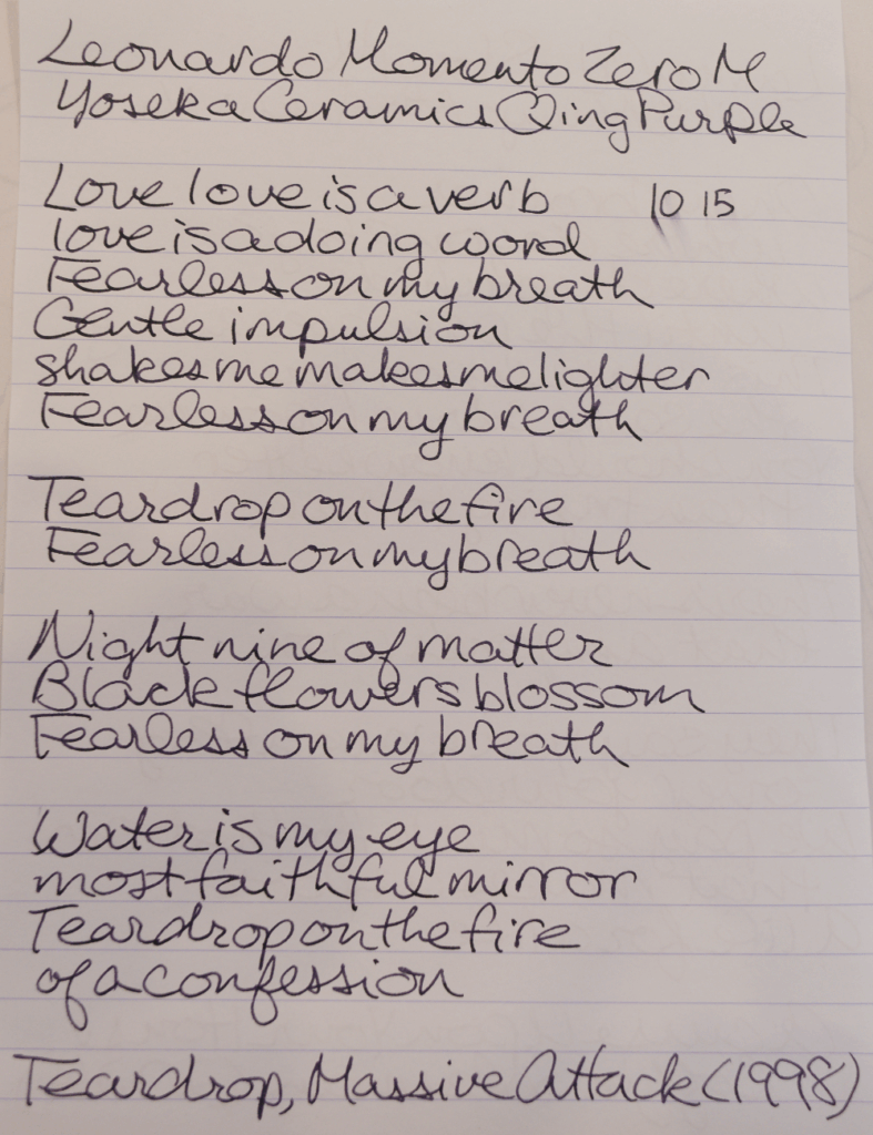 Writing sample of Yoseka Ceramics x Ink Institute Qing Purple with a Leonardo Momento Zero M on Clairefontaine Triomphe