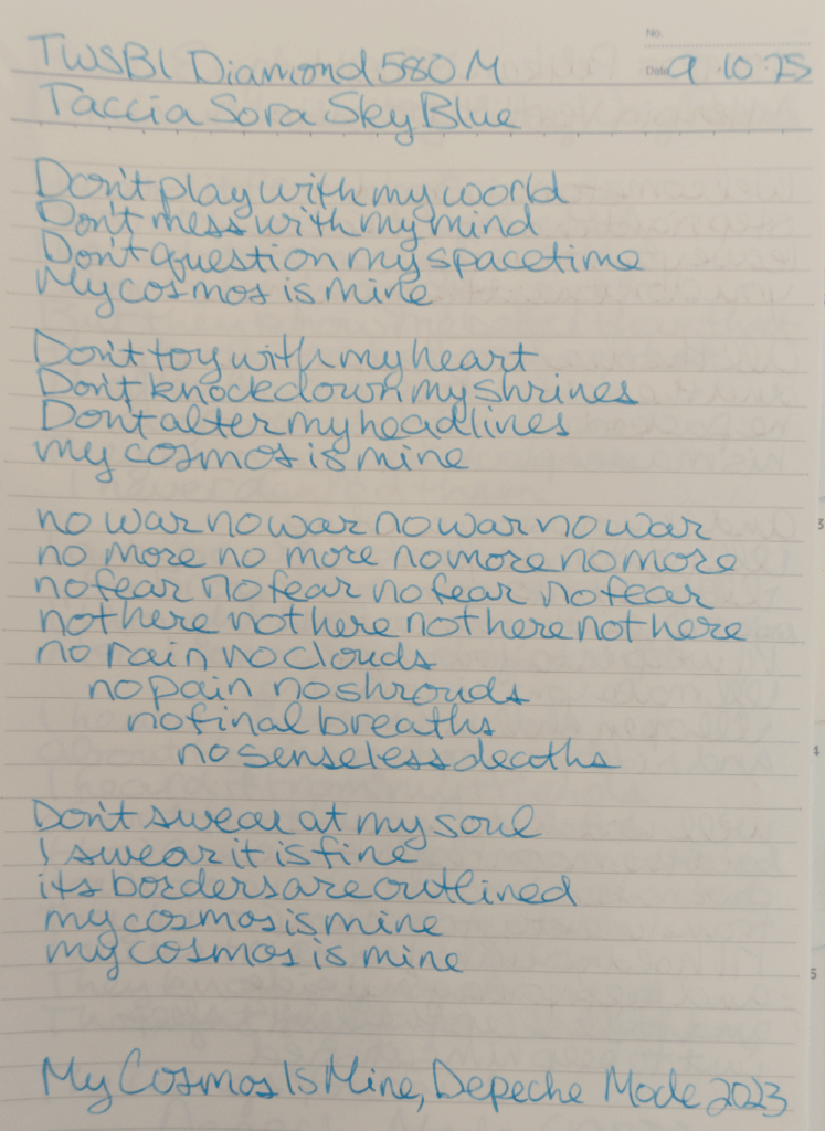 Taccia Sora Sky Blue - TWSBI Diamond 580 M nib on Kokuyo Campus paper writing sample