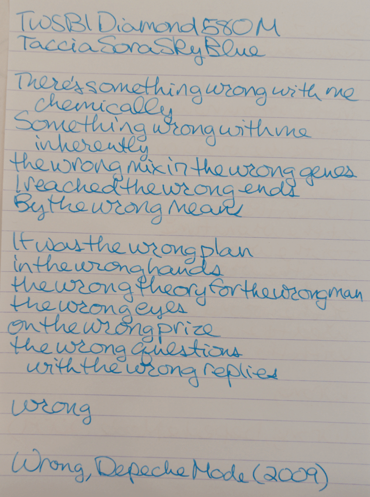 Taccia Sora Sky Blue - TWSBI Diamond 580 M nib on Clairefontaine Triomphe writing sample
